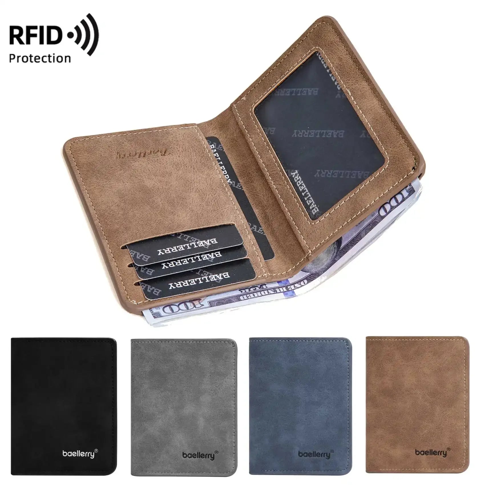 Thin Sanded Leather Multi-Card Driver's License Card Holder Simple Casual New Business Multi-Function Bifold Men's Short Wallet - Smarsty