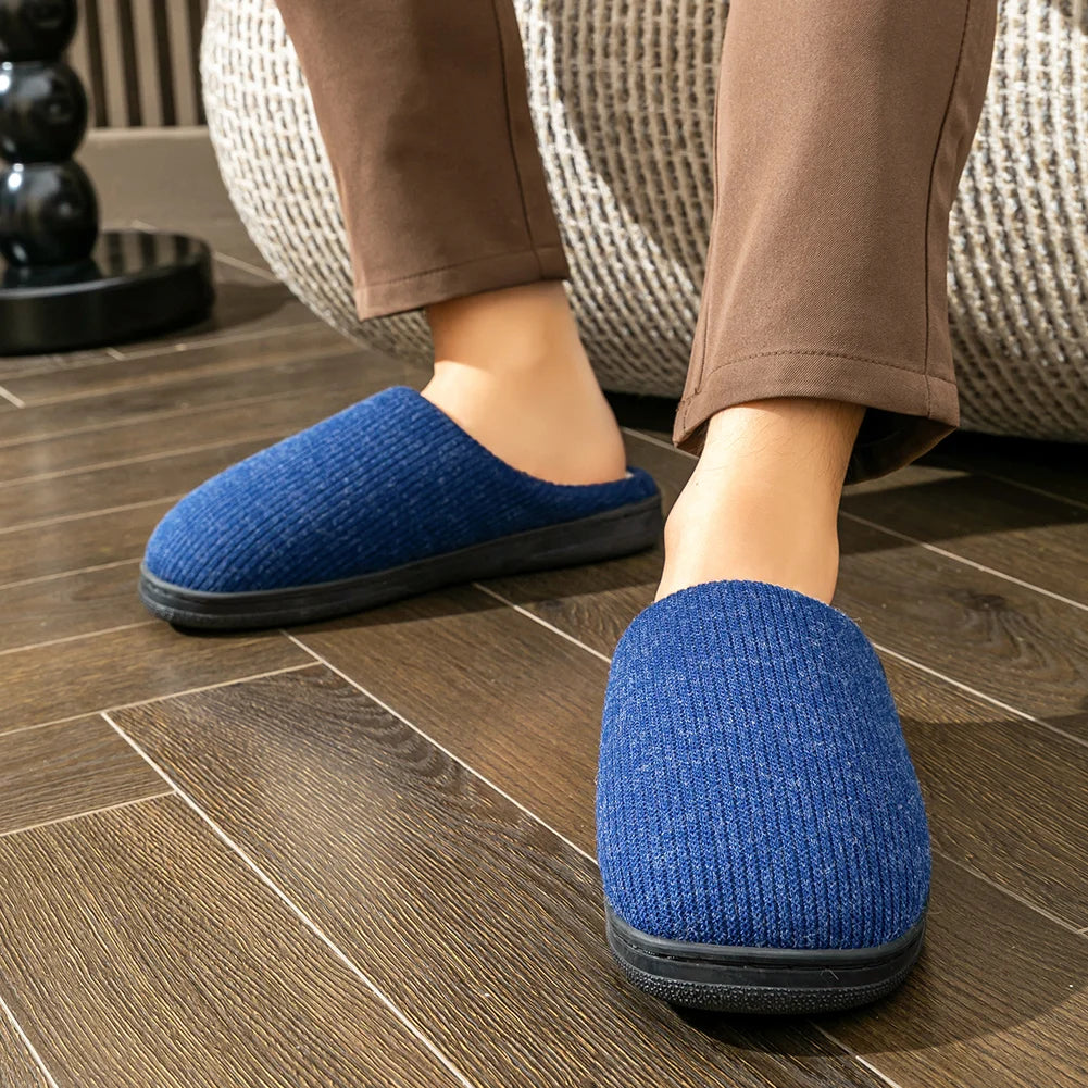 Memory Foam Cushion Slippers men Suede TPR Sole Platform Warm Soft Non Slip Stripe Comfortable Indoor Shoes Knited
