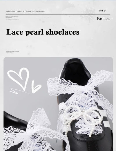 Fancy Lace Shoelaces for Women Casual Shoes 2.9CM Width Flat Shoelace for Sneakers Black White Shoe Laces Accessorices - Smarsty