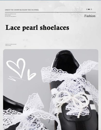 Fancy Lace Shoelaces for Women Casual Shoes 2.9CM Width Flat Shoelace for Sneakers Black White Shoe Laces Accessorices