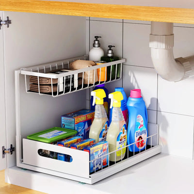 Under Sink 2 Tier Sliding Cabinet Basket Organizer Drawer Pull Out Cabinet Multi-Purpose Sink Organizer for Bathroom Kitchen by Smarsty