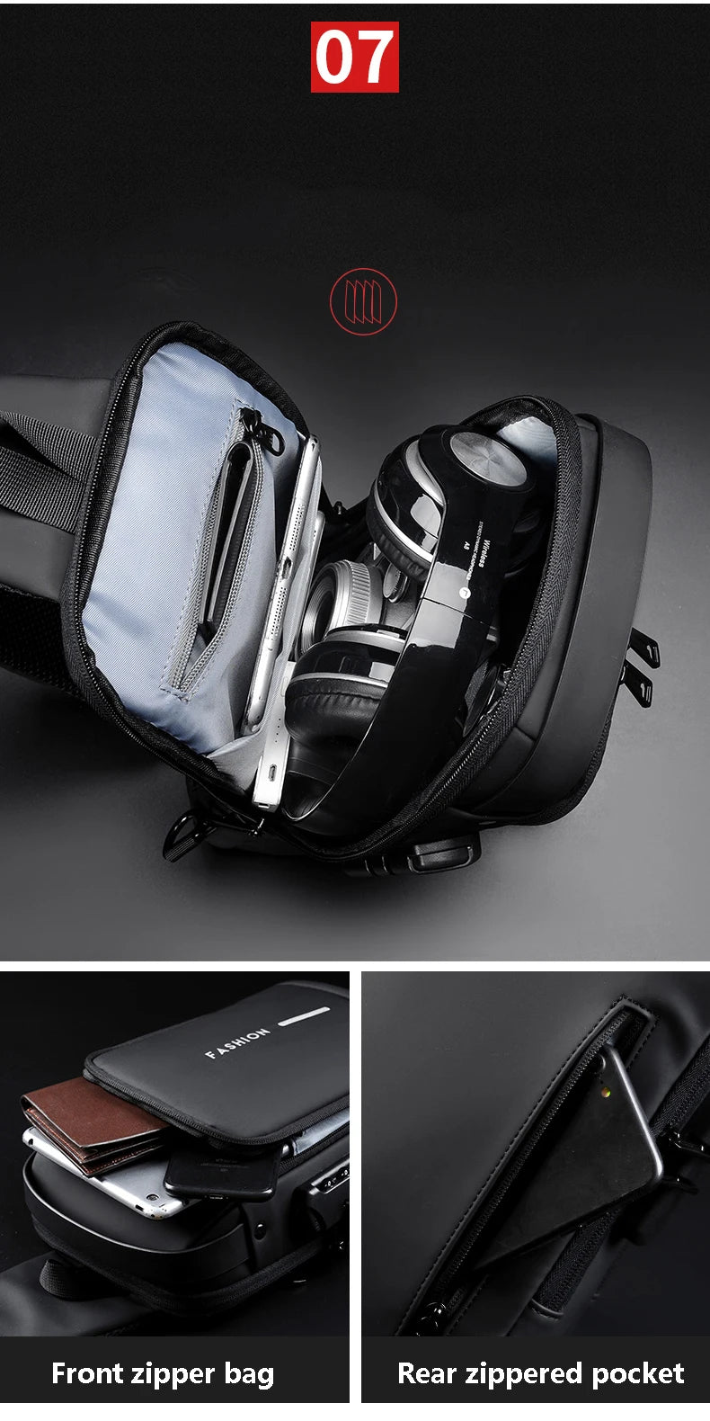 Anti Theft Chest Bag USB Charge Crossbody Sling Pack - Smarsty