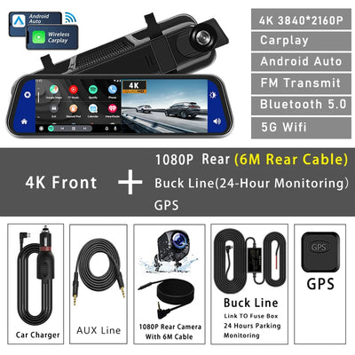 4K Dash Cam With Rearview Mirror Display and GPS WiFi - Smarsty