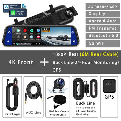 4K Dash Cam With Rearview Mirror Display and GPS WiFi - Smarsty