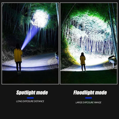 Ultra Bright LED Flashlight Powerful Tactical Torch 15000mah Built-in Battery Emergency Camping Spotlights With Tail Light by Smarsty