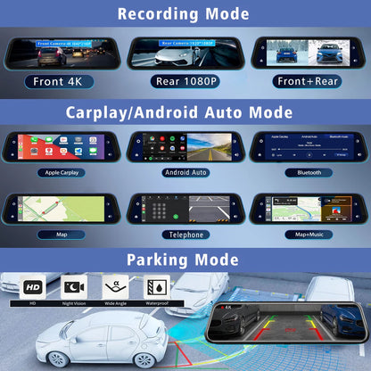 4K Dash Cam With Rearview Mirror Display and GPS WiFi - Smarsty