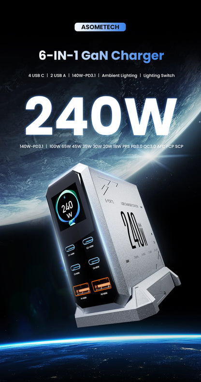 GaN Charger PD 3.1 Six Port Desktop Fast Charging Station - Smarsty
