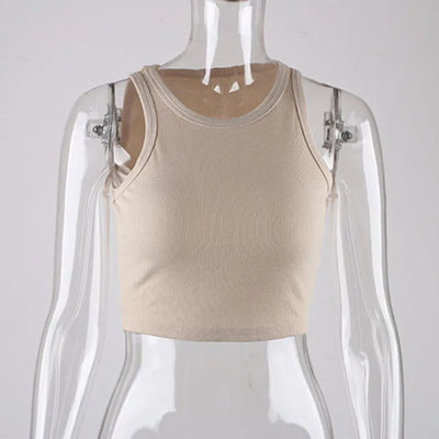 Rib Knit Green Women's Tank Top Summer Casual Basic Skinny Vest Sleeveless White Off Shoulder Y2K Sexy Woman Crop Top - Smarsty