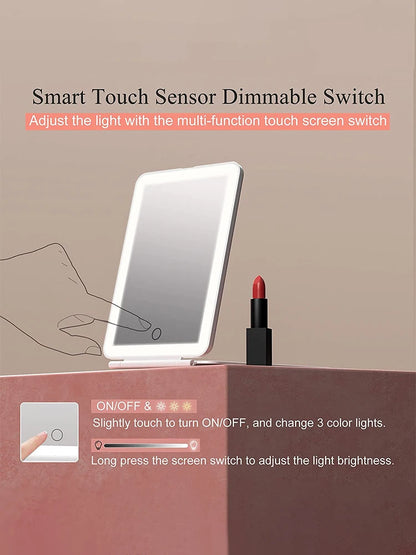 LED Portable Makeup Mirror with Touch Screen and Adjustable Light - Smarsty