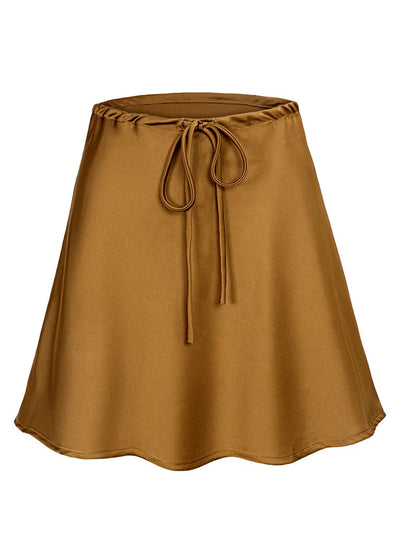 Satin Mini Skirts Women Summer Beige Silk Short Skirt For Woman Drawstring High Waist Black Satin Skirt A Line Women Short 2025 - Smarsty