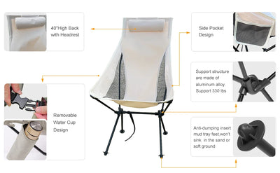 Westtune Portable Folding Camping Chair with Headrest Lightweight Tourist Chairs Aluminum Alloy Fishing Chair Outdoor Furniture by Smarsty