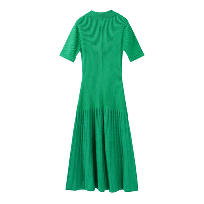 Elegant Knitted Dress Women Solid Single Breasted O Neck Short Sleeve High Waist Hip Package Dresses 2025 Autumn Chic Robes Lady