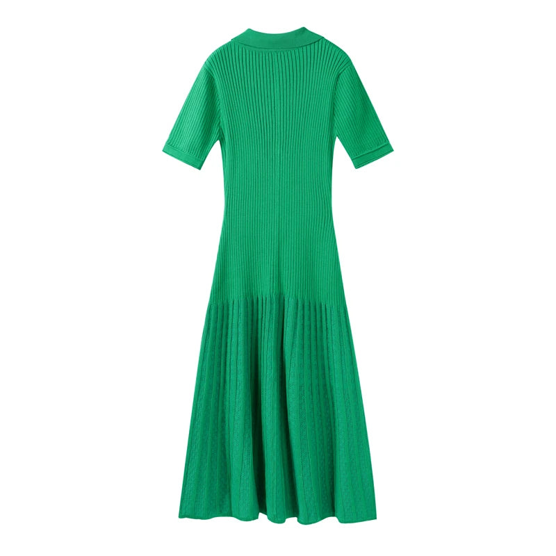 Elegant Knitted Dress Women Solid Single Breasted O Neck Short Sleeve High Waist Hip Package Dresses 2025 Autumn Chic Robes Lady