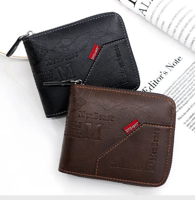 New Men Zipper Wallets Short Card Holder Vintage Male Wallet High Quality PU Leather Classic Coin Pocket Wallet For Boys - Smarsty