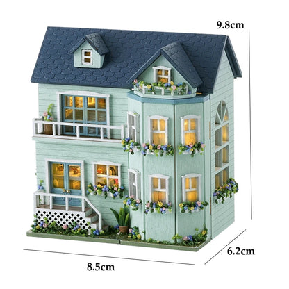 DIY Mini Wooden Doll House Assembly Building Model Pink Princess Villa Architecture Kit 3D Puzzle Dollhouse With Furniture Gifts by Smarsty