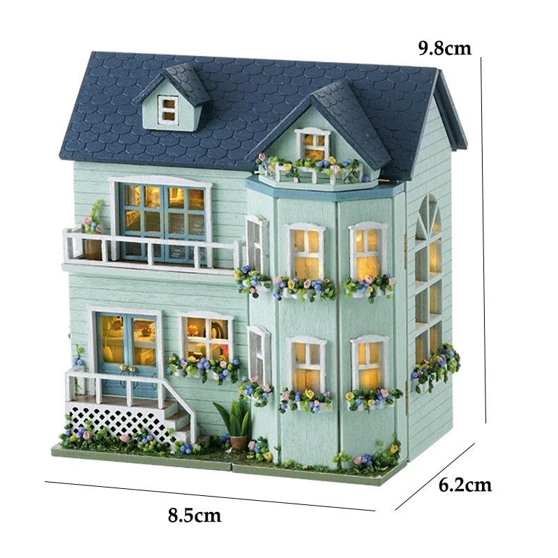 DIY Mini Wooden Doll House Assembly Building Model Pink Princess Villa Architecture Kit 3D Puzzle Dollhouse With Furniture Gifts by Smarsty