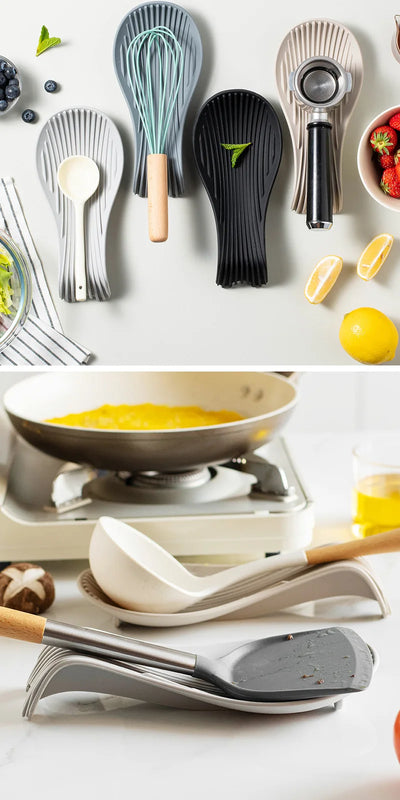 1/4Pcs Silicone Insulated Spoon Holder Heat Resistant Placemat Spoon Holder Cutlery Shelving Kitchen Tools Placemat by Smarsty