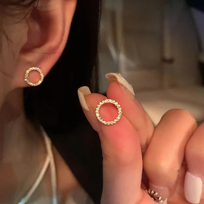 Delicate Gold Crystal Circle Stud Earrings Minimalist - Smarsty