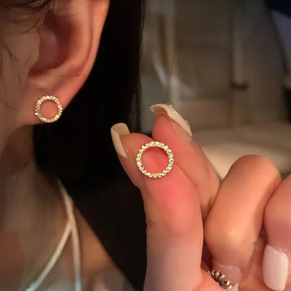 Delicate Gold Crystal Circle Stud Earrings Minimalist - Smarsty