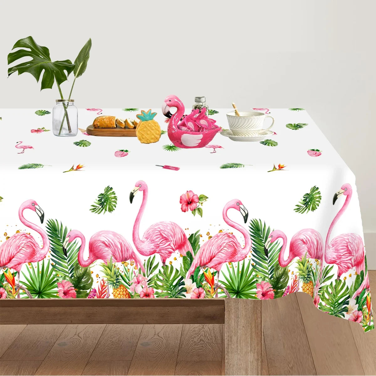 Hawaiian Flamingo Flower Table Cover for Summer Parties - Smarsty