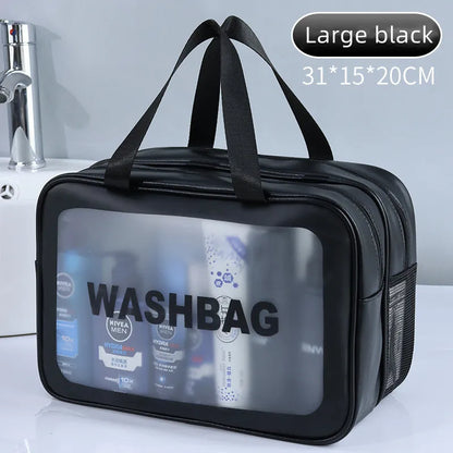Dry-wet separation double transparent PU makeup bag portable washing bag cosmetic storage bag travel fitness swimming essentials - Smarsty