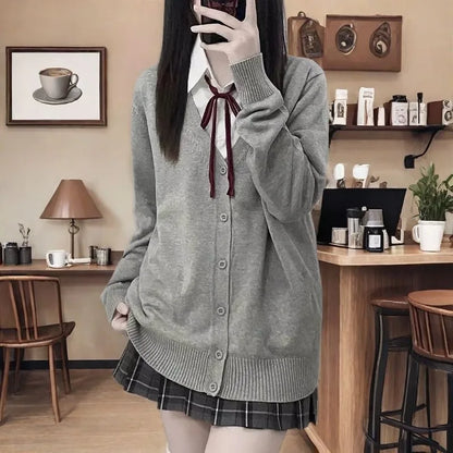 Japanese fashion solid color V-neck knitted sweater,original newJK uniform cardigan top,autumn and winter women's cotton sweater