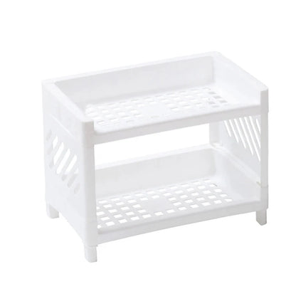 Minimalist Desktop Double-Layer Storage Rack Household Plastic Bathroom Small Stationery Organizing Pure White Multifunctional by Smarsty