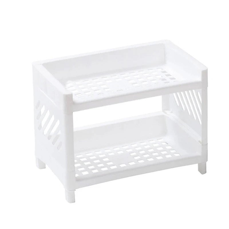 Minimalist Desktop Double-Layer Storage Rack Household Plastic Bathroom Small Stationery Organizing Pure White Multifunctional by Smarsty