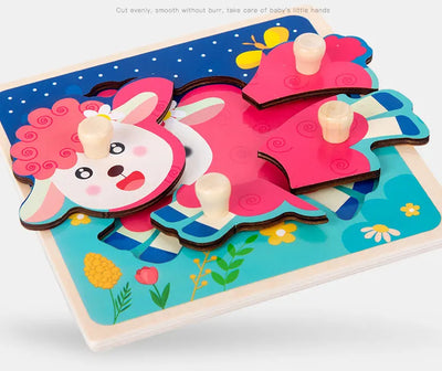 Baby Toys Montessori Wooden Puzzles Children Toys Hand Grab Board Animals Cognition Educational Learning Toys For Kids 1-3 Years by Smarsty