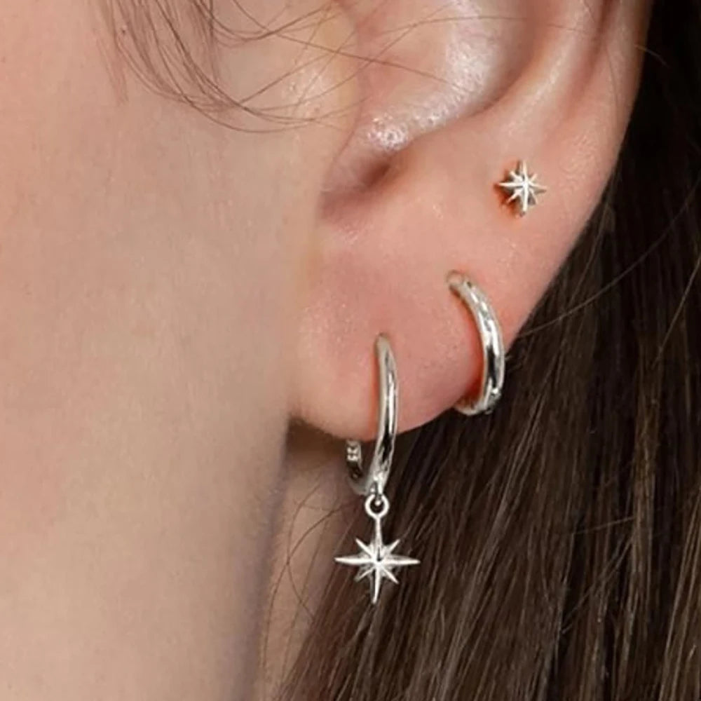 3 Piece Stainless Steel Star Drop Earrings Set for Women - Smarsty