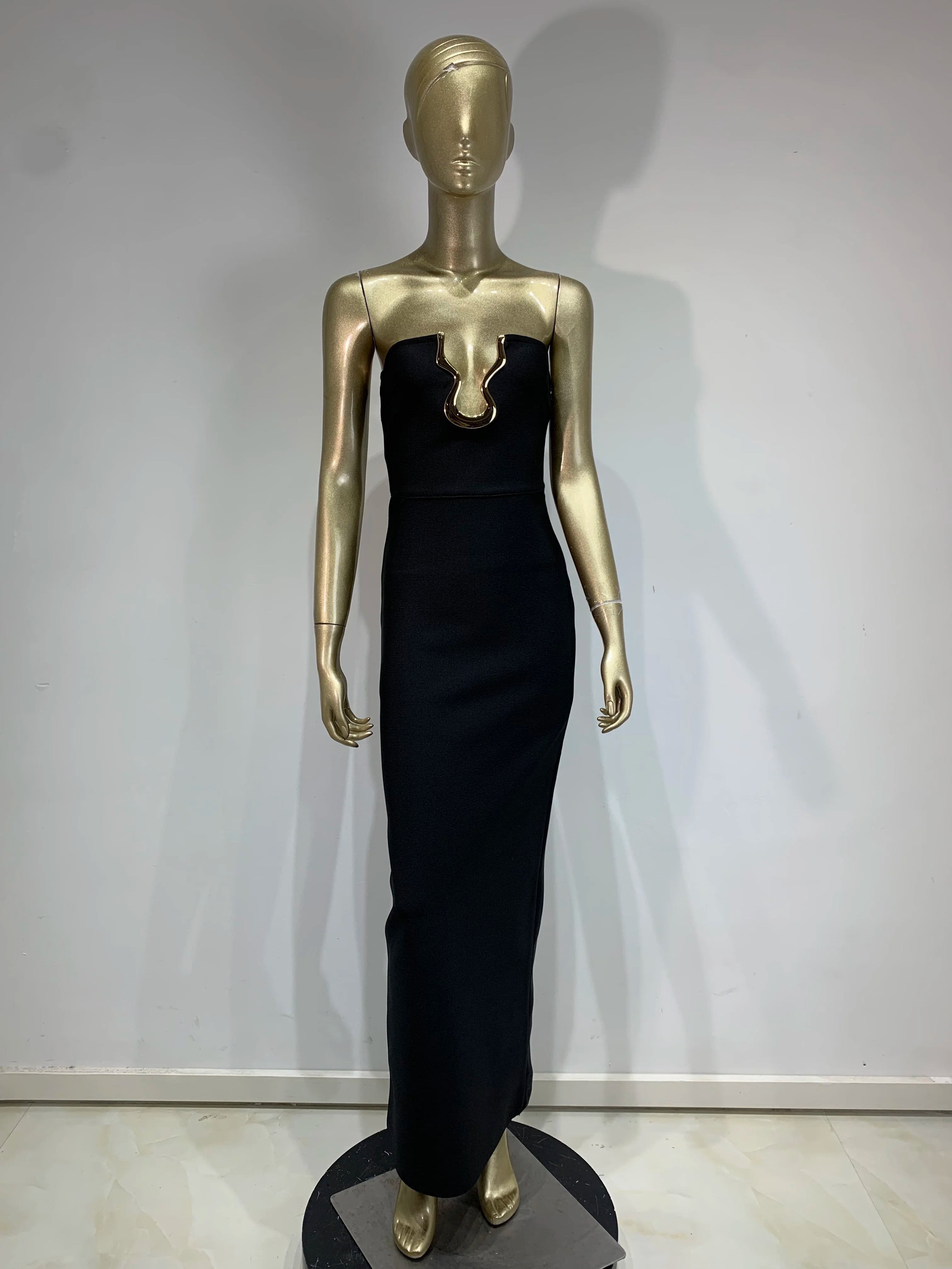 Ladies Women Celebrity Sexy Strapless Backless Black Maxi Long Bodycon Bandage Dress 2025 Elegant Evening Club Party Outfit