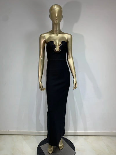 Ladies Women Celebrity Sexy Strapless Backless Black Maxi Long Bodycon Bandage Dress 2025 Elegant Evening Club Party Outfit - Smarsty