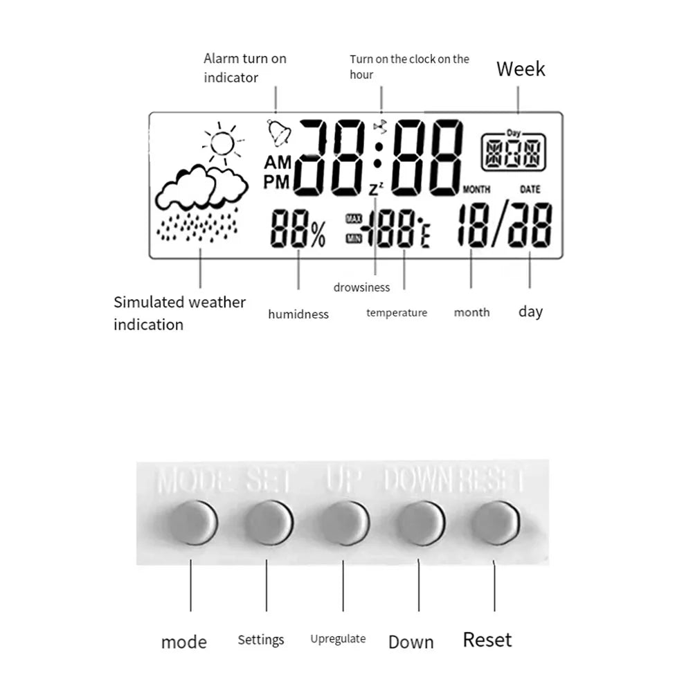 Digital Thermo-Hygrometer Alarm Clock for Home Decor - Smarsty