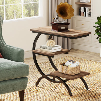 Tribesigns C-Shaped End Table, Industrial 3-Tier Small Table for Couch, Wood Bedside Table Snack Table with Storage Shelves - Smarsty