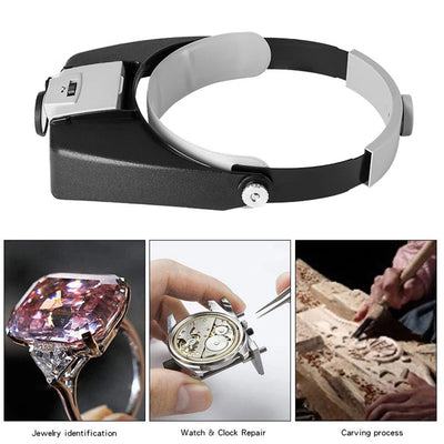 LED Light Magnifying Glasses 1.5x 3x 8.5x 10x Illuminated Magnifier Lightweight Adjustable Band for Reading Jewelers