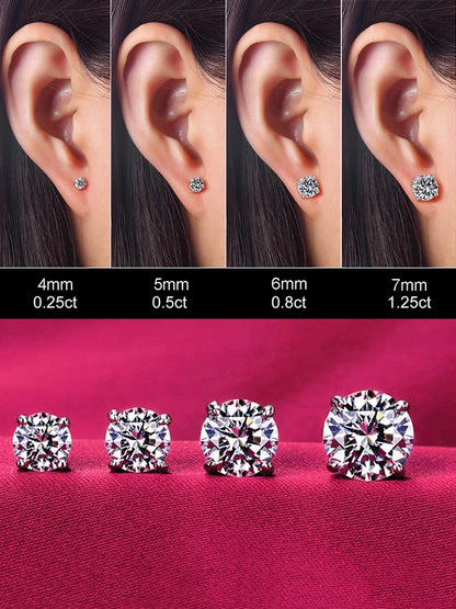 Bamoer CZ Stud Earrings 925 Sterling Silver Platinum Plated Round Cubic Zirconia Hypoallergenic Barbell Earrings 4-7mm - Smarsty