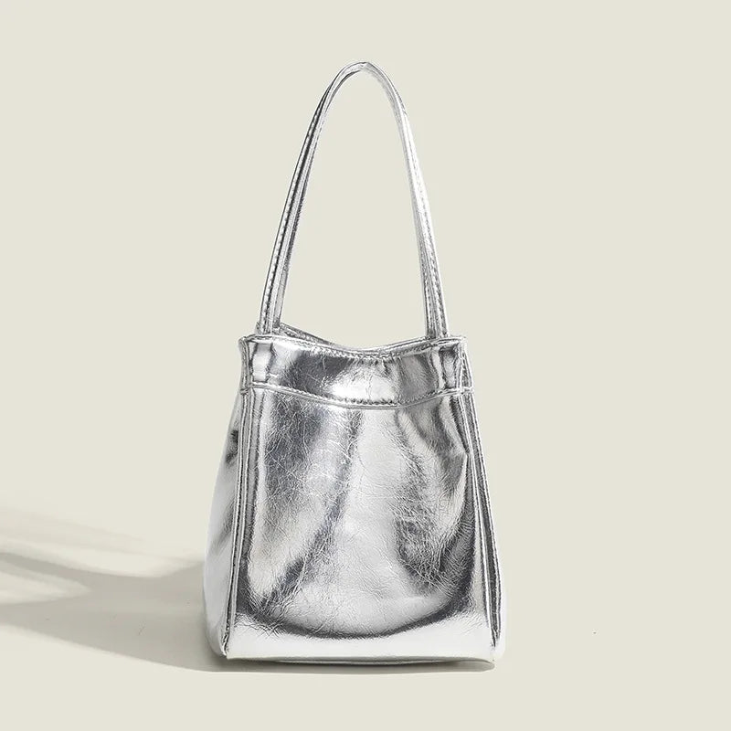 Bucket Bag For Women Silvery Pu Lunch Box Versatile Chic - Smarsty