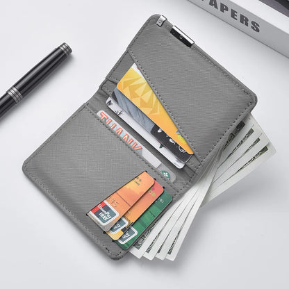 Black Faux Leather Small Slim Business-Style Wallet - Multiple Card Slots, Credit Card and Driver's License Holder, Geometric In