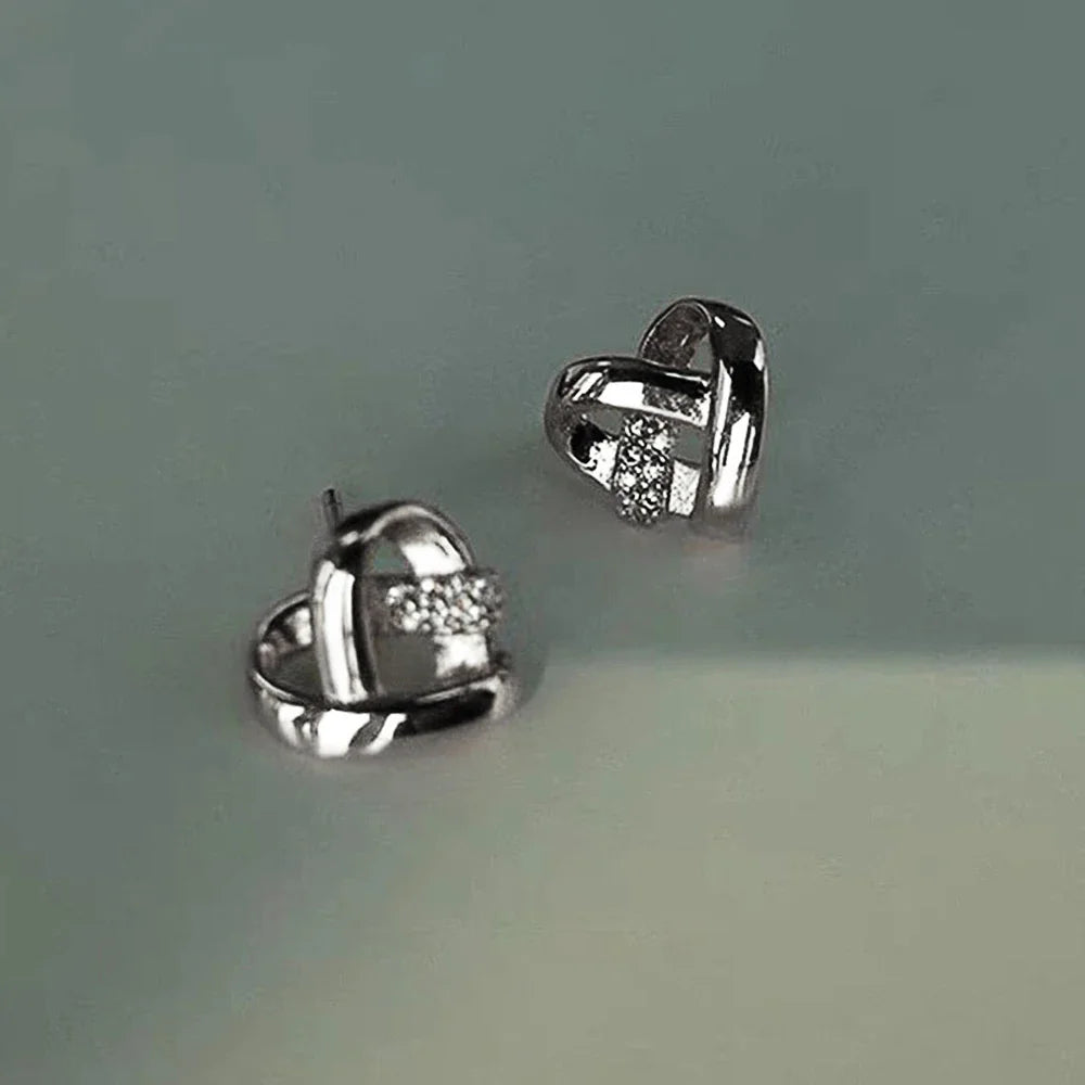Heart Stud Earrings Cubic Zirconia Sparkling Wedding - Smarsty