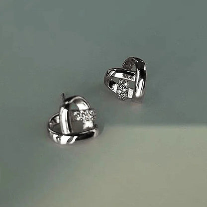 Heart Stud Earrings Cubic Zirconia Sparkling Wedding - Smarsty