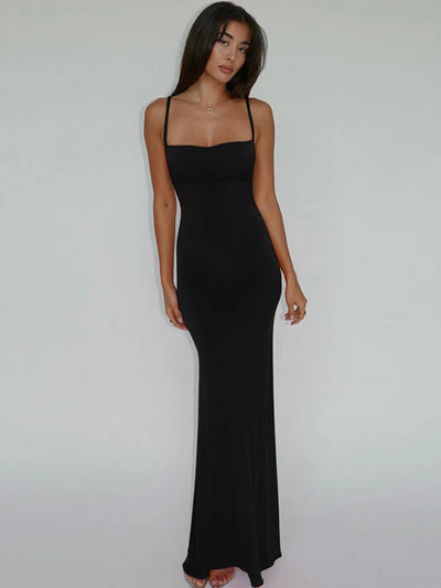 Hugcitar 2025 Spring Solid Sleeveless Backless Elegant Sexy Bodycon Y2K Maxi Prom Dress Women Clothes Birthday Party Casual Y2K - Smarsty