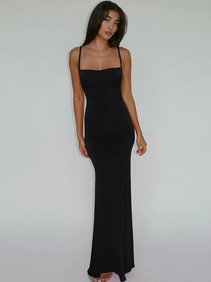 Hugcitar 2025 Spring Solid Sleeveless Backless Elegant Sexy Bodycon Y2K Maxi Prom Dress Women Clothes Birthday Party Casual Y2K