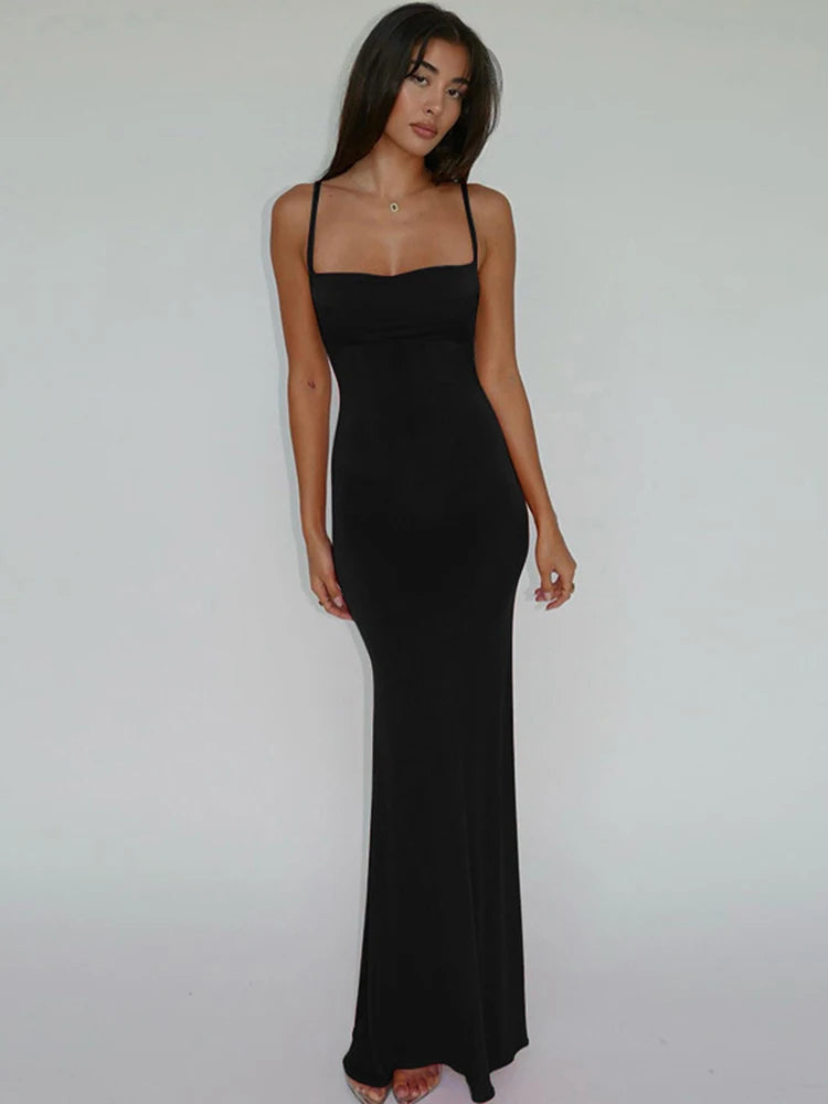 Hugcitar 2025 Spring Solid Sleeveless Backless Elegant Sexy Bodycon Y2K Maxi Prom Dress Women Clothes Birthday Party Casual Y2K
