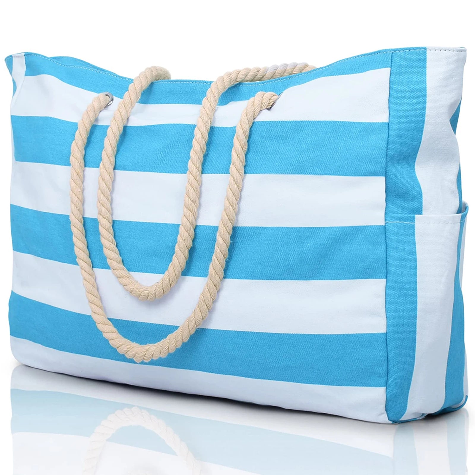 Waterproof Beach Bag Foldable Striped Zipper Outdoor Tote - Smarsty
