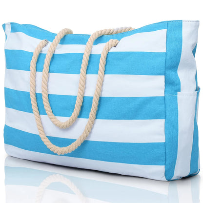 Waterproof Beach Bag Foldable Striped Zipper Outdoor Tote - Smarsty