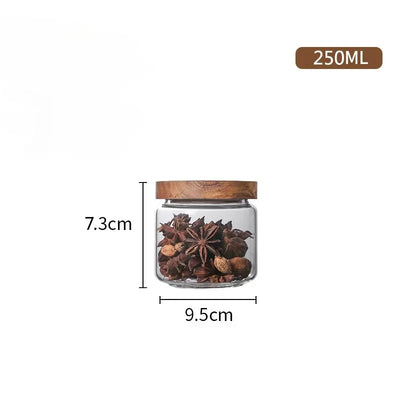 1pcs Wood Lid Orgnizer Glass Airtight Canister Kitchen Storage Bottles Jar Sealed Food Container Ginger Cereal Dispenser Set by Smarsty