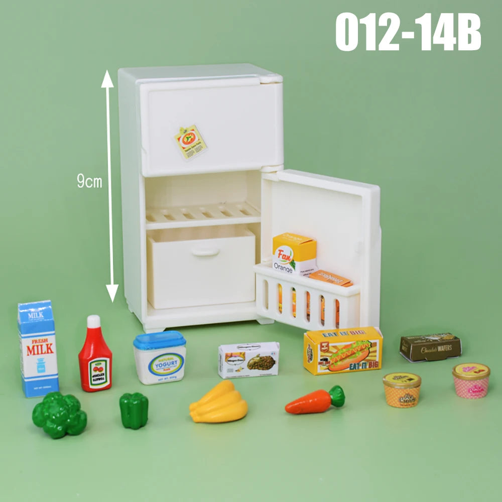 Dollhouse Furniture Kitchen Play Set Miniature Refrigerator 1:12 Mini Food Living Room Sofa Set Pretend Play Accessores Toy by Smarsty
