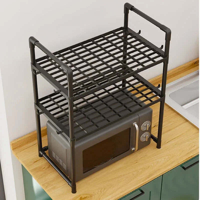Multi-Layer Kitchen Storage Rack Condiment Organizer Shelf Microwave Shelf Simple Countertop Tidying Shelves Kitchen Accessories