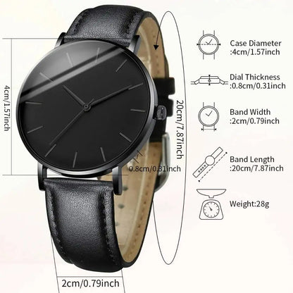 Fashion Leather Strap Men Quartz Watch Set - Smarsty
