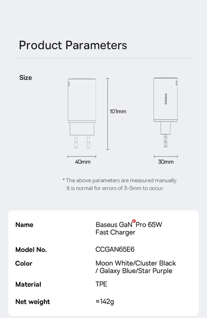 65W GaN USB C Charger With PD QC TravelReadyUltraCompact - Smarsty